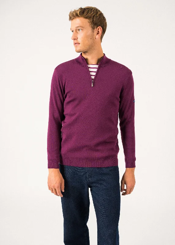 Crossley jumper - with zipped high-neck, in soft wool (PRUNE/NAVY)