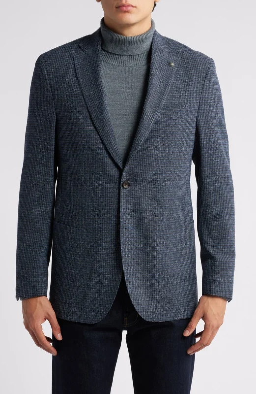 Hampton Blue and Charcoal Check Jersey Sport Jacket C01206