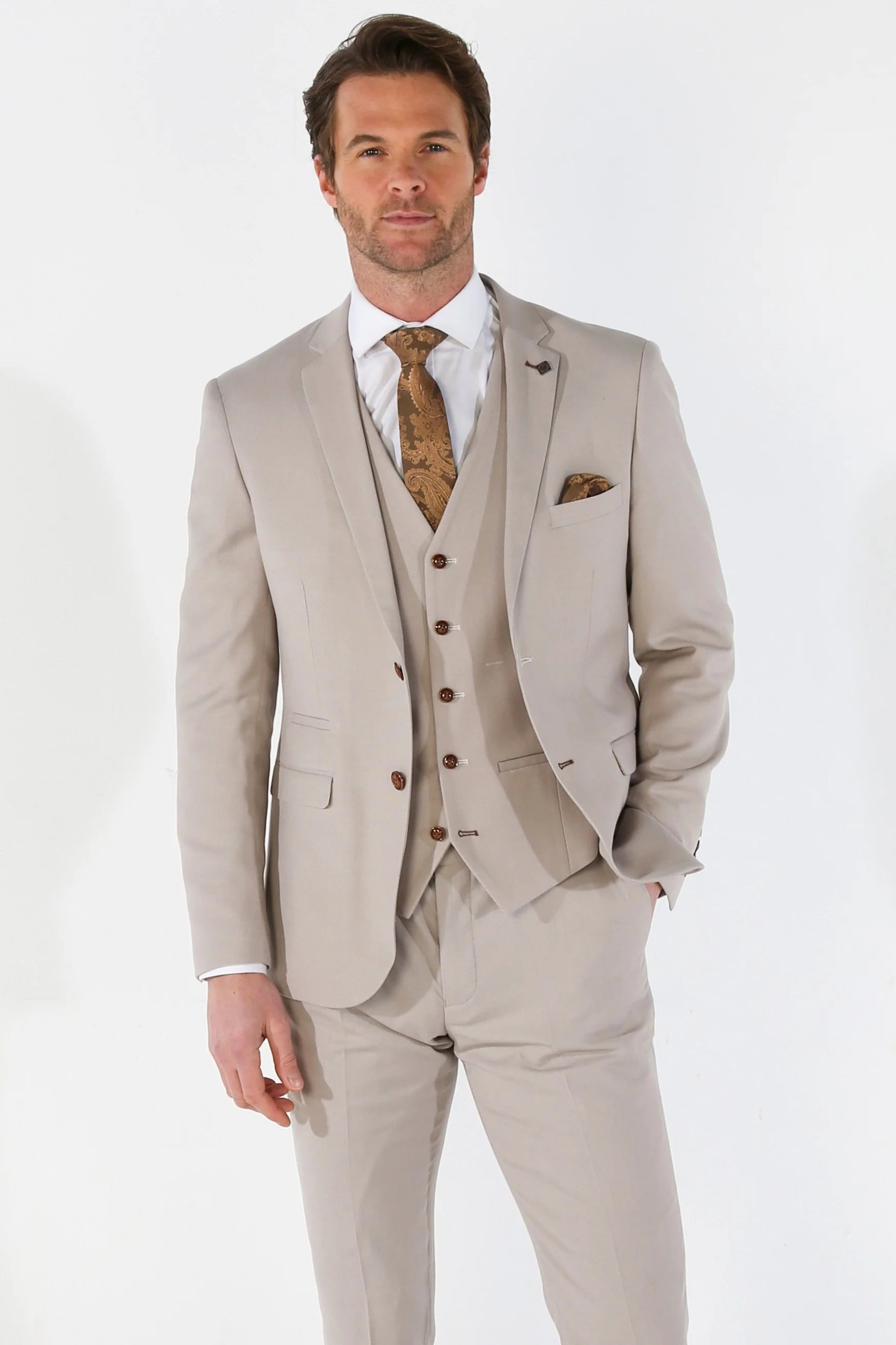 Mayfair - Men's Beige Birdseye Tailored Fit Blazer