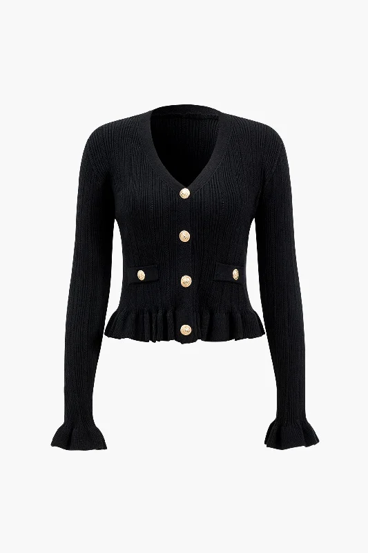 Knit V-Neck Long-Sleeve Top