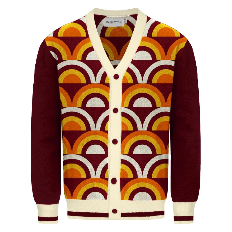 Men's Retro Cardigan – Bold Rainbow Arc Pattern Knit Sweater for Vintage Style Enthusiasts