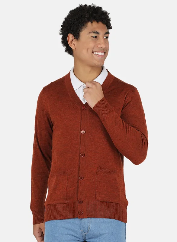 Men Brown Solid Cardigan