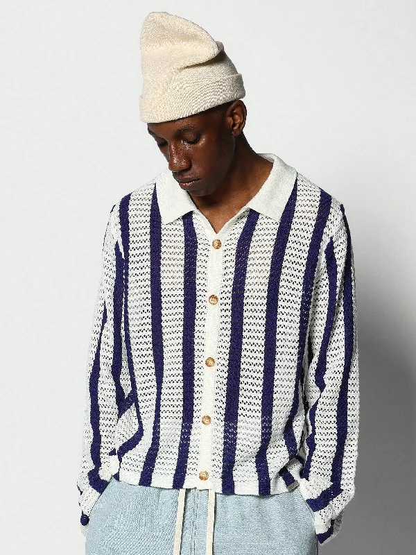 Oversized Fit Crochet Knit Stripe Shirt