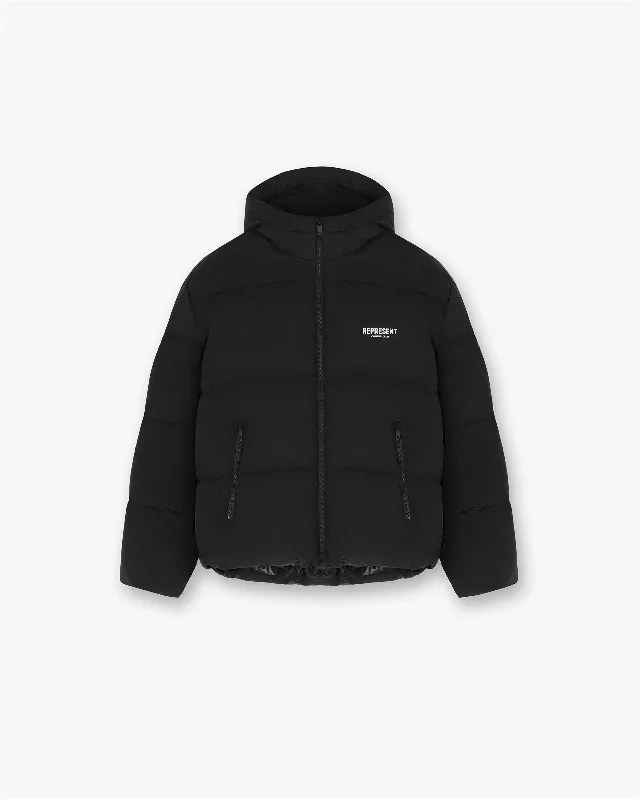 Represent Owners Club Hooded Puffer Jacket - Black