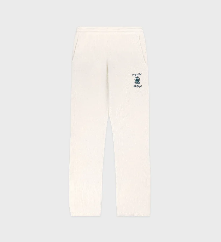 The Carlyle Crest Cashmere Trousers - Cream/Forest
