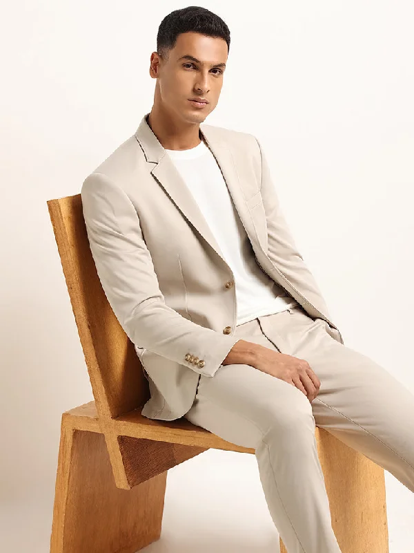 WES Formals Beige Slim-Fit Blazer