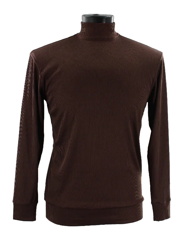 Log In Long Sleeve High Neck Men's T-Shirt - Solid Pattern Brown #632
